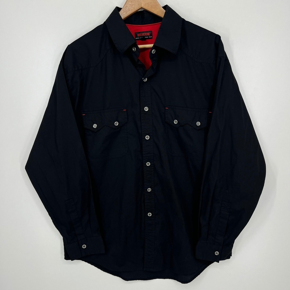 Wolverine Mens Long Sleeve Pearl Snap Western Work Shirt Black Red Size L
